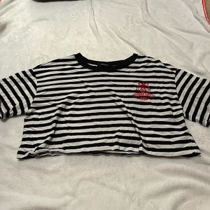 a cropped, black and white striped short sleeved!